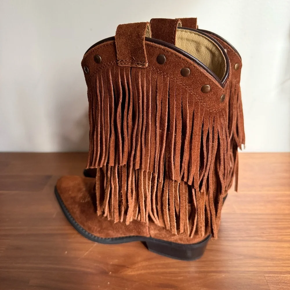 NWOB Smoky Mountain Girls Double Fringe Suede Cowboy Boots, size 1